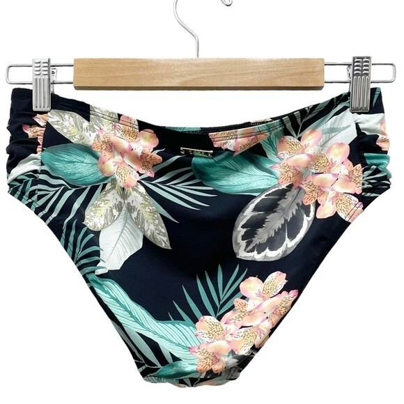 NWT Skye Alessia Hi Waist Ruched Bikini Bottom Black Kaleah Print Size Small NEW - Picture 3 of 14